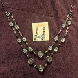 2028 necklace & earrings, clear & black